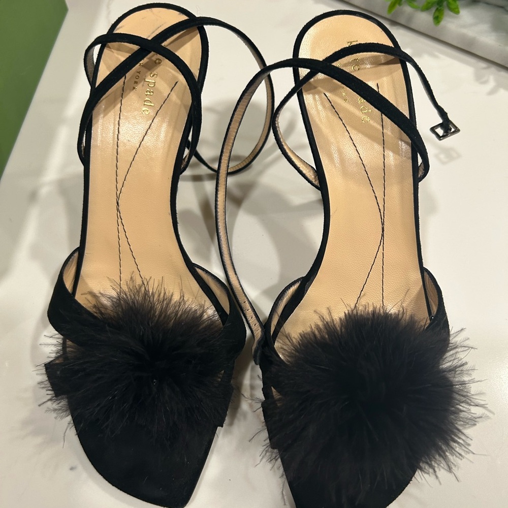 Kate Spade Black Feathered Heels